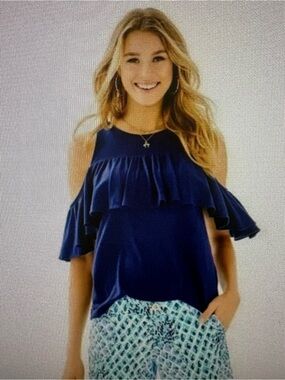 Lilly Pulitzer Cold Shoulder Tank Top Navy with ruffles